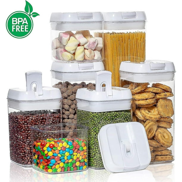 Juego de 14 recipientes herméticos para almacenamiento de alimentos,  recipientes de plástico transparente sin BPA para organización de cocina y