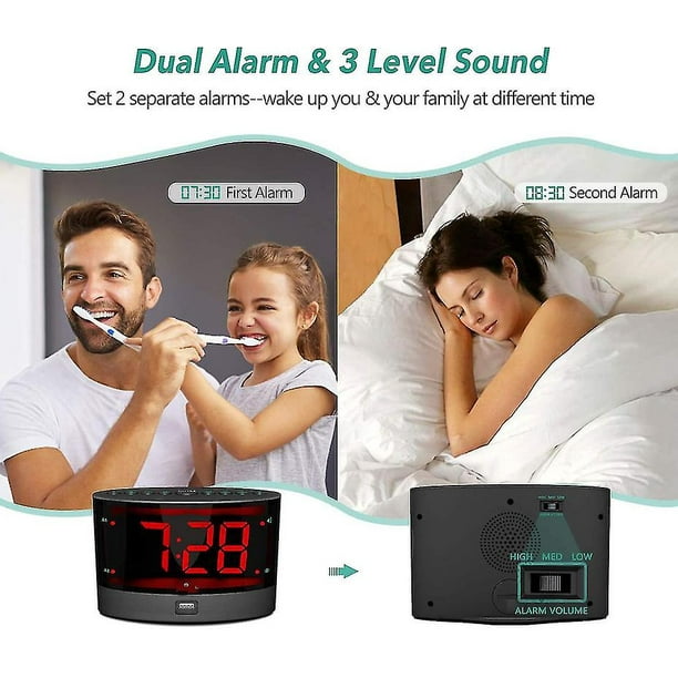 Reloj despertador ruidoso con agitador de cama inalámbrico, reloj  despertador de doble vibración para personas que duermen mucho, sordos y  con problemas de audición Rojo Verde