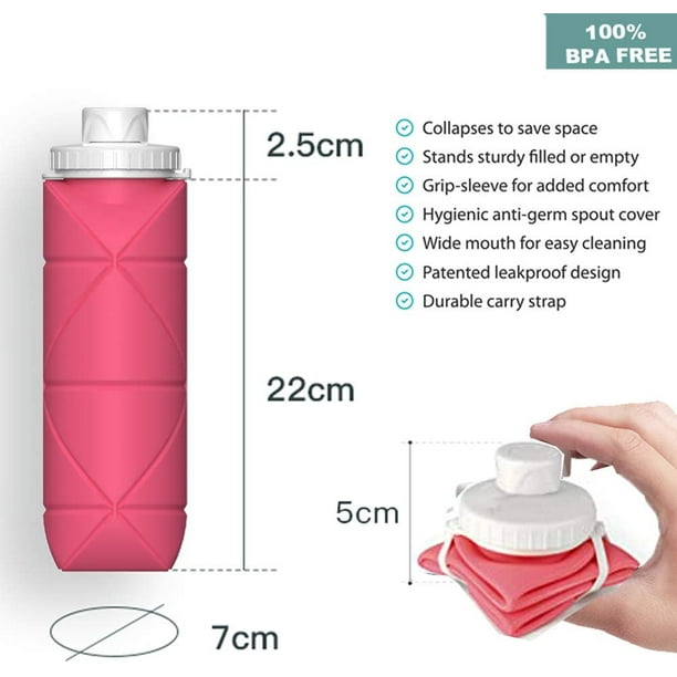 Botellas de agua plegables Silicona sin BPA Botella de agua de viaje  reutilizable a prueba de fugas Botella impermeable liviana para deportes  Hacer ejercicio Camping Mochilero Senderismo Ormromra LRWJ855-4