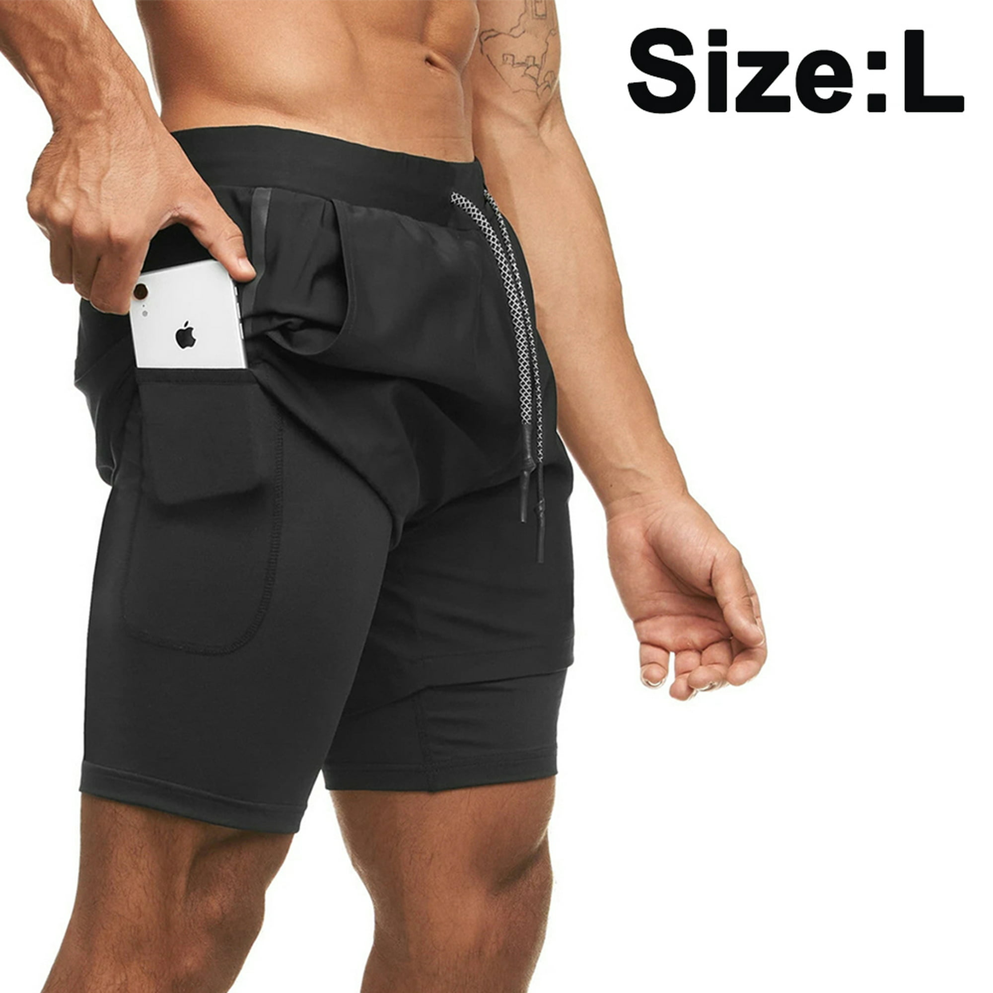  Pantalones cortos de entrenamiento de gimnasio para hombre, de  secado rápido, para levantamiento de pesas, con bolsillo con cremallera,  A01-negro : Ropa, Zapatos y Joyería