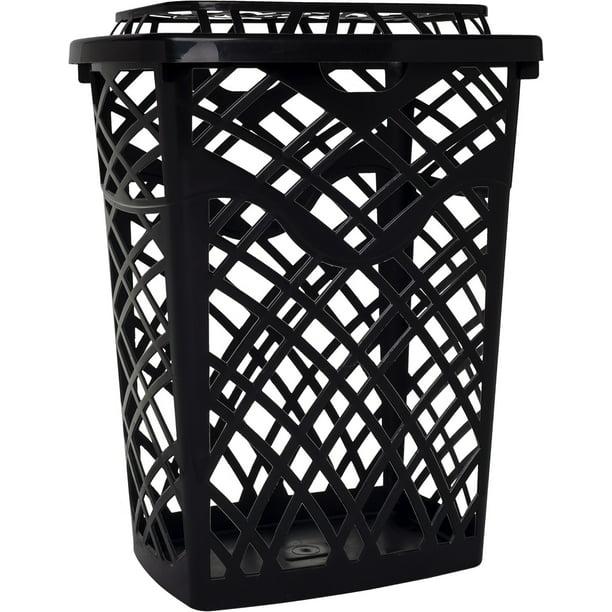  Cesta de almacenamiento de gran capacidad con tapa, mimbre de  plástico para el hogar, cesta de ropa sucia, impermeable, 50 L, color negro  : Todo lo demás