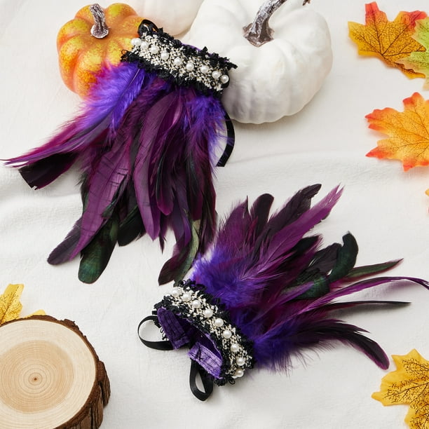  Puños de plumas, 1 par de pulseras de plumas vintage, pulseras  de encaje de plumas para mujer, disfraz de Halloween, fiesta de cosplay :  Ropa, Zapatos y Joyería