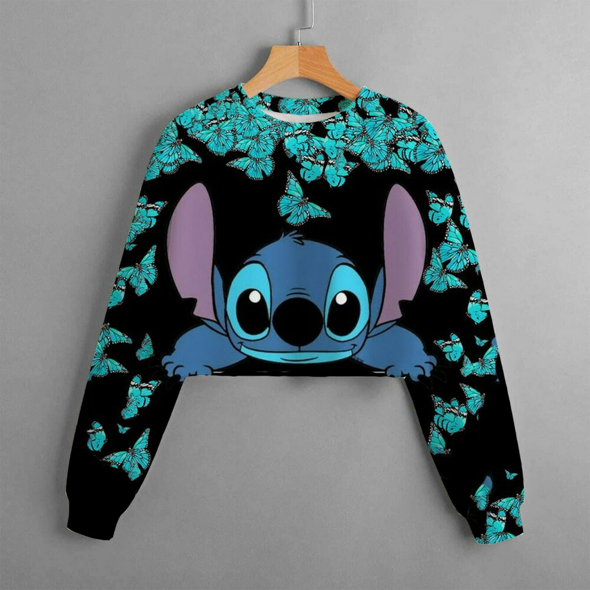 Otoño e Invierno nuevo Disney Stitch niñas suéter corto estampado cuello  redondo ropa informal de dibujos animados para niños top140 cómodo heqiyong  CONDUJO