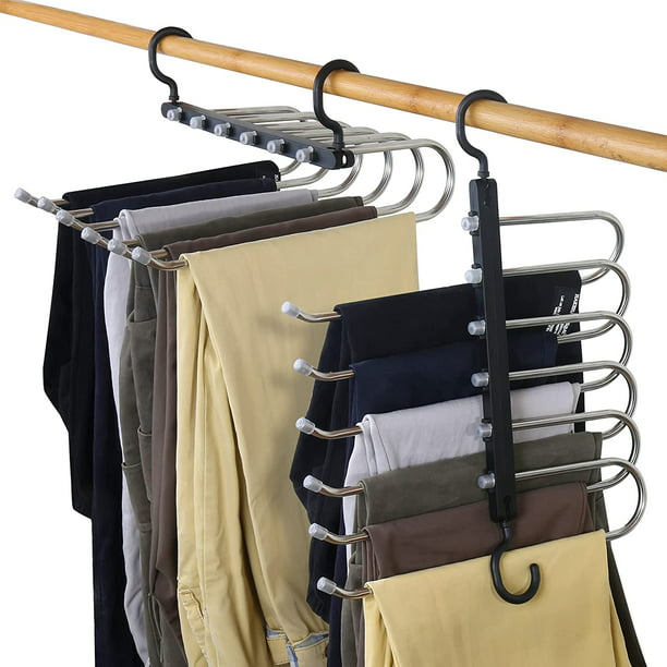HOUSESAPP Perchas para pantalones, paquete de 2 perchas de acero inoxidable  que ahorran espacio para ropa y pantalones, organizador de almacenamiento