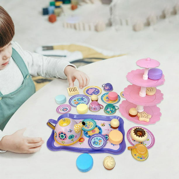 Juego de té de juguete de simulación para niñas pequeñas, juego de rol para  niños, juego de fiesta de juguete de té de 28 piezas de plástico para la