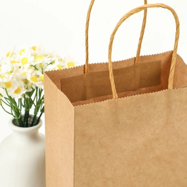 Paquete de 50 pequeñas bolsas de regalo de papel kraft con asas, bolsa de  compras marrón a granel para regalos de cumpleaños y bodas, 6 x 5 x 2.5