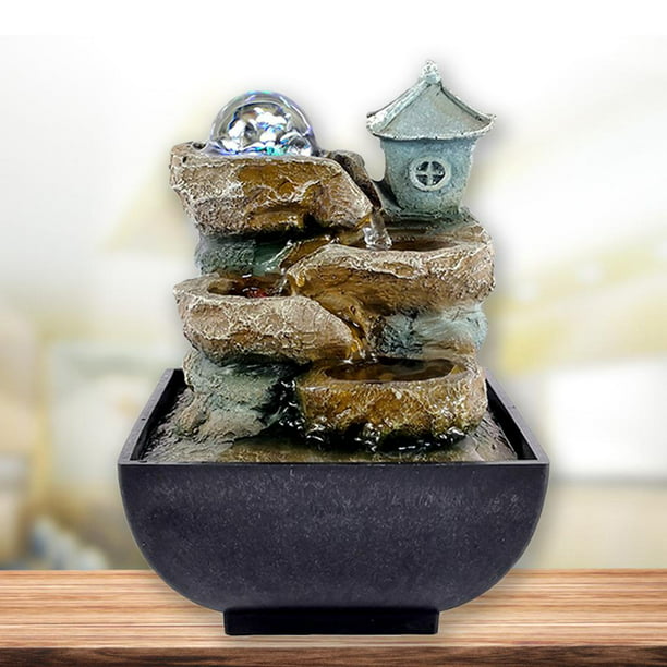  Fuente de agua de mesa de resina de cascada con diseño orbal,  fuente de agua decorativa de la suerte de Feng Shui para el hogar u  oficina, cascada de meditación zen (