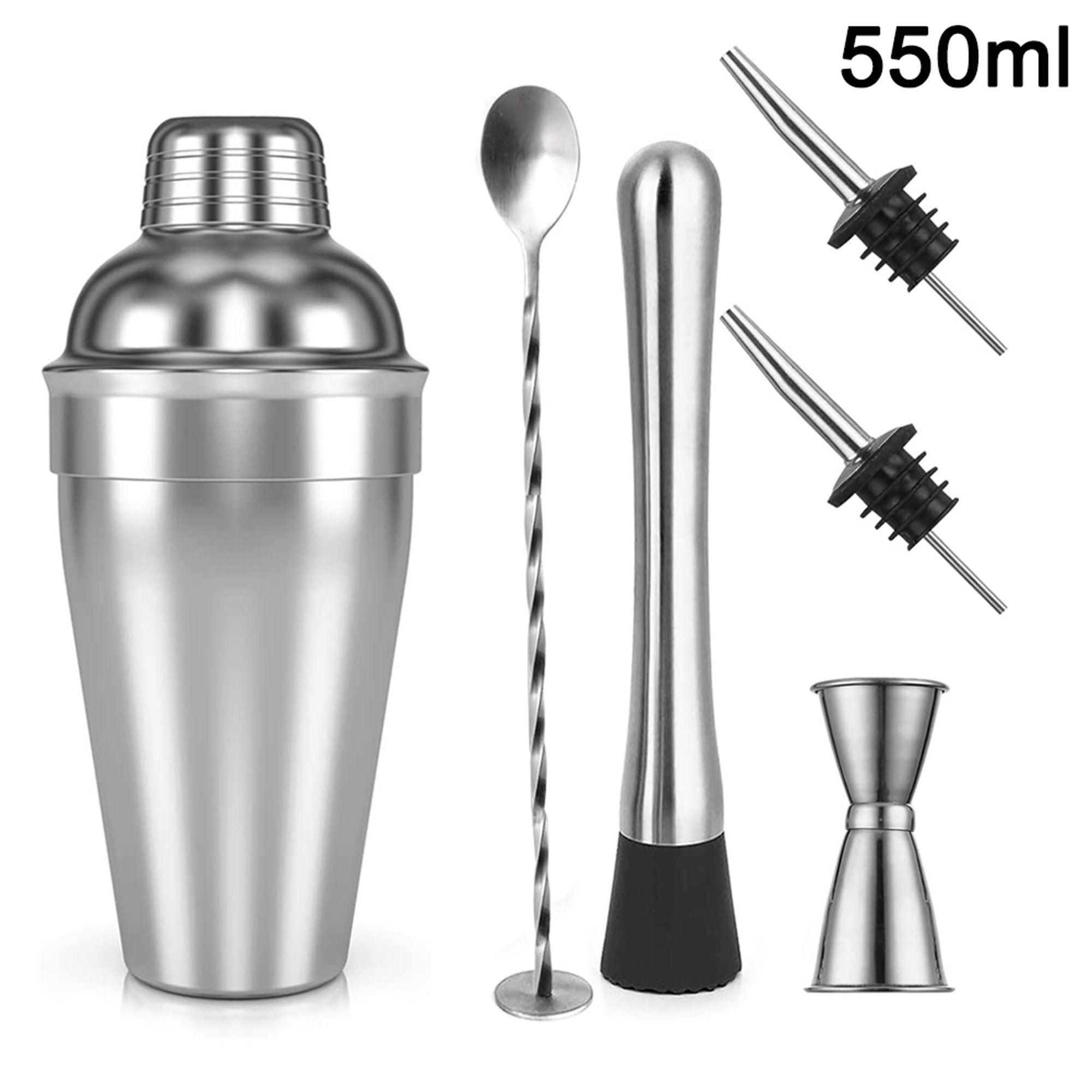 Juego de 3 piezas de coctelera profesional de barra de acero inoxidable con  coctelera de 550 ml / 750 ml + taza medidora + cuchara de barra Ormromra  2034129-2