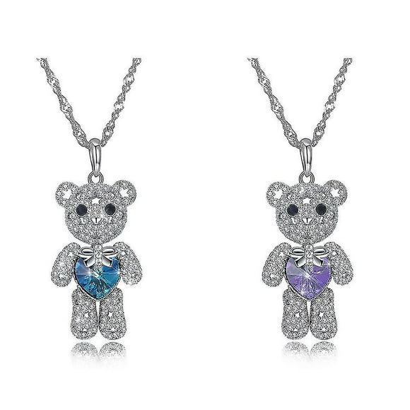 de swarovski elements cute bear full diamond collar de plata esterlina de dos colores