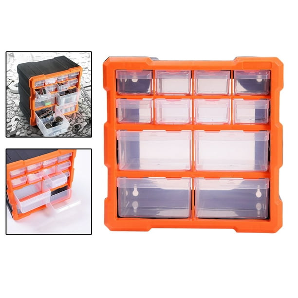 Makitoyo Caja de almacenamiento de herramientas, contenedor organizador de  herramientas con asa y tapa transparente, 21 compartimentos ajustables y 2
