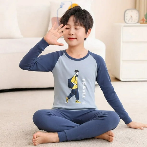 Pijamas para niños y niñas, camiseta cálida a rayas con pantalones