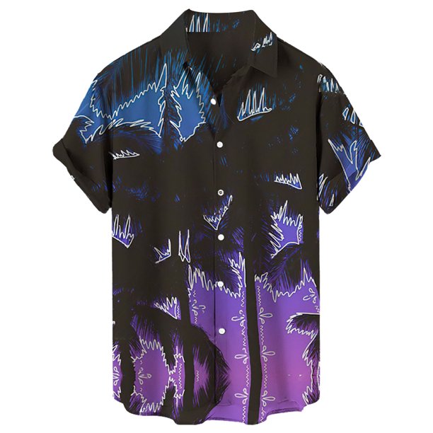 Camisas De Vestir Para Hombre Casual Hombres Solapa Estampado Manga Corta  Puños Botón Puerto Estilo Floral Camisa Sand Beach Hawaiianss Summer Top  (Purple, M)