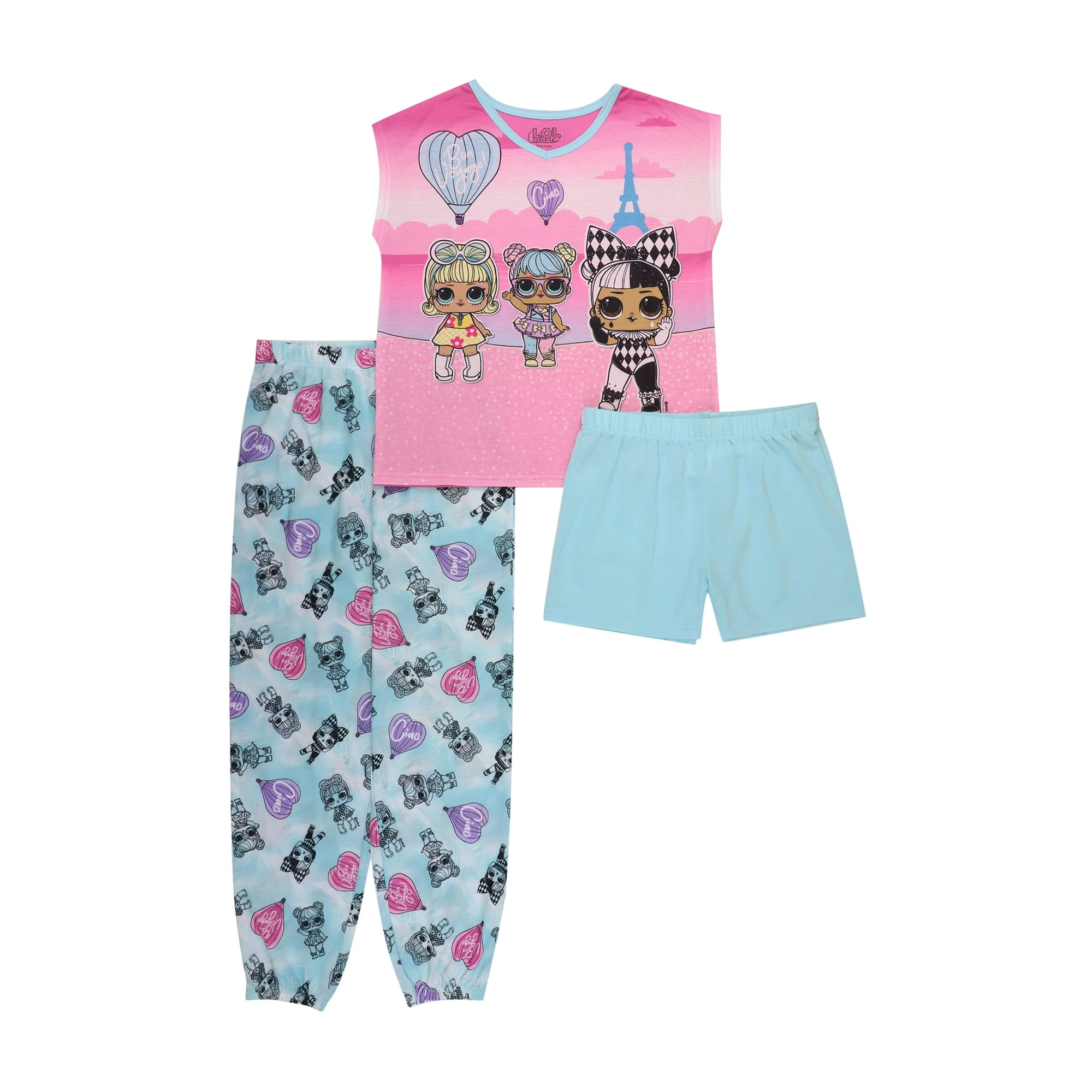 LOL Niñas Pijamas de manga corta para niños PJs Conjunto de 3 Lol Ropa de dormir | Walmart en línea