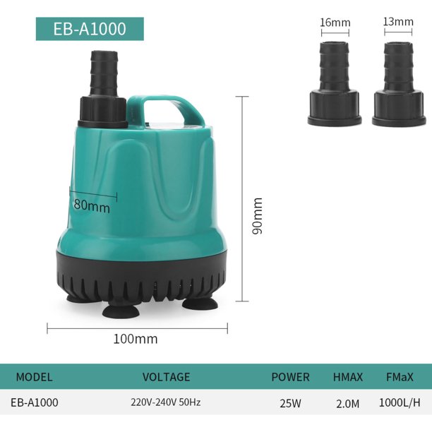 Bomba sumergible para fuente y acuario - 25W Adir 9240. Compacta, fácil de  instalar y con flujo de agua ajustable. Incluye conectores para manguera y  ventosas inferiores para fijación. Ideal para acuarios