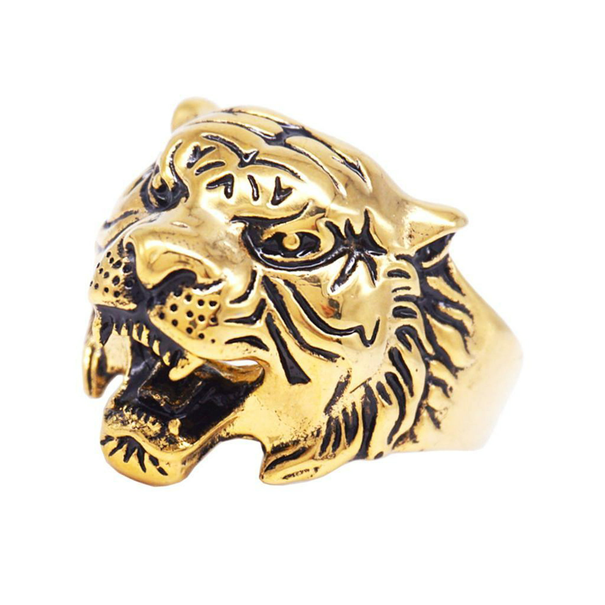 Tigre anillo - anillo ciclista - para hombre - acero inoxidable titanio acero  anillo - anillo de cabeza de tigre pa…