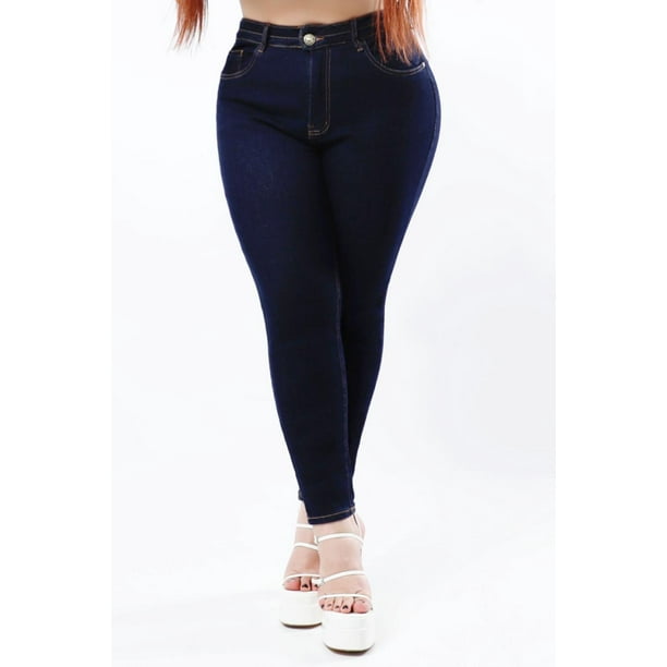 Jeans ajustados con lavado oscuro, Mode de Mujer