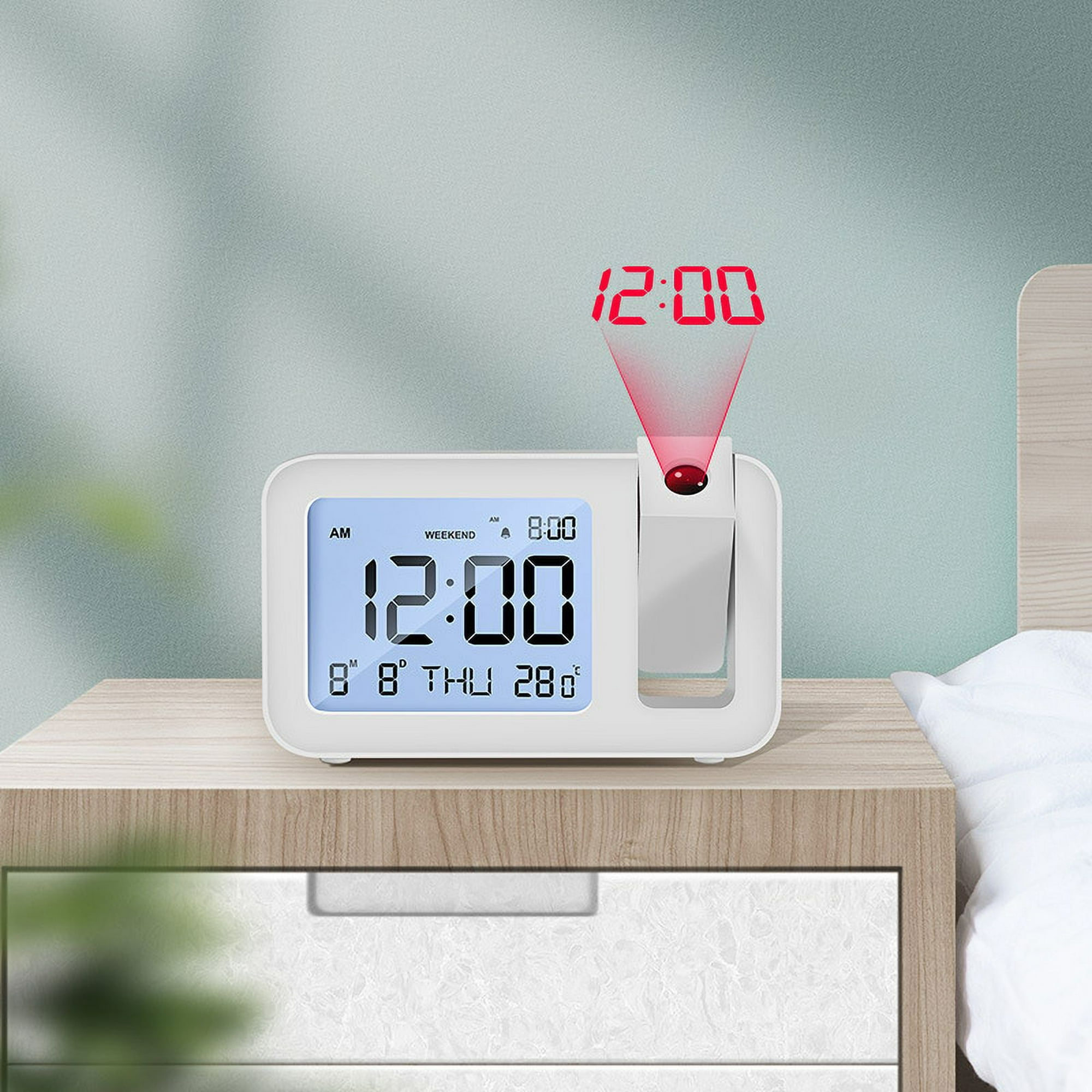 Reloj despertador de proyección para techo de dormitorio, proyector de  reloj digital con modo de día de semana/fin de semana, fecha, temperatura