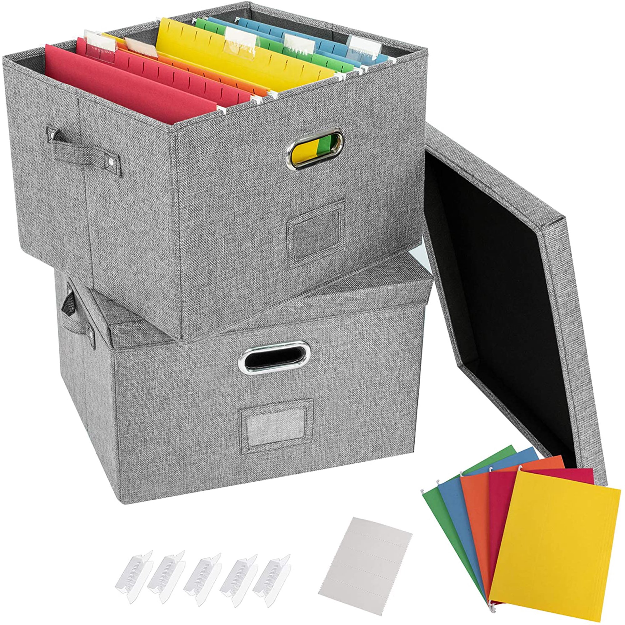 Cajas organizadoras plegables de almacenamiento de archivos con tapas,  cajas de almacenamiento de documentos de oficina de lino, cajas de archivo