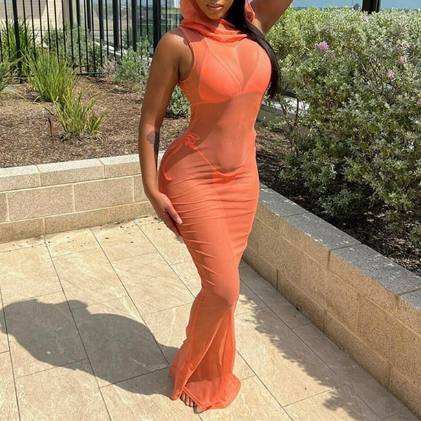 Vestido de punto largo ajustado orange mujer
