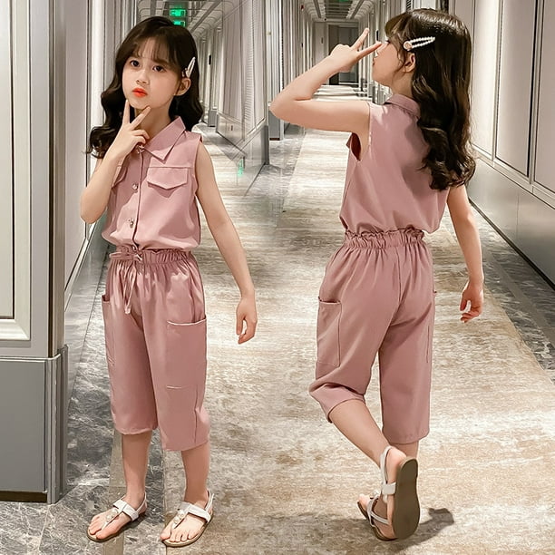 Conjuntos de ropa de verano para niñas pequeñas, sin mangas, de Color  sólido, a la moda, para niños, trajes para niños, ropa para niños 14 Gao  Jinjia LED