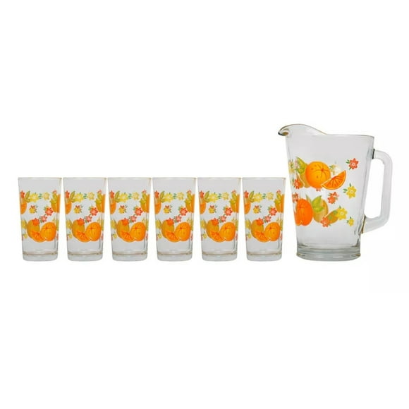 jgo de jarra para agua con 6 vasos vidrio crisa naranjas crisa 1710111