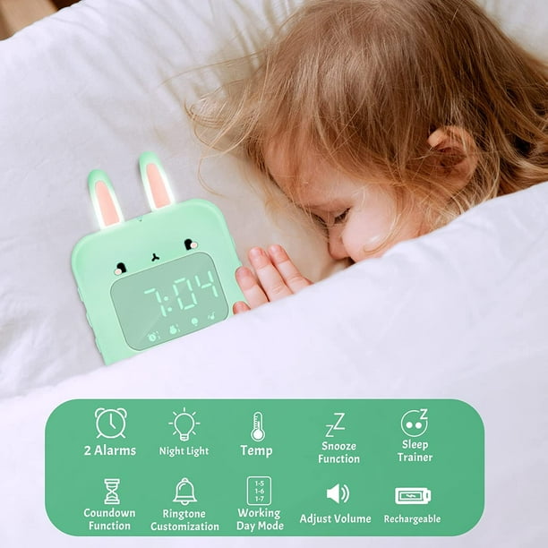 Reloj despertador infantil para niños, luz nocturna, despertador, 6 tonos  de llamada, despertador, digital, con puerto USB, para dormitorio de niñas  y