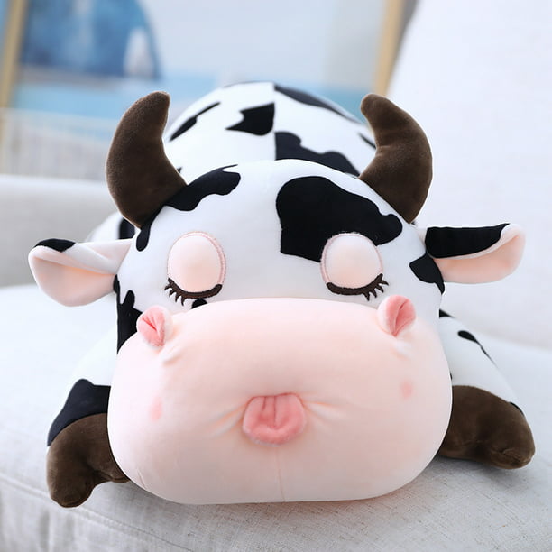 Almohada de felpa de vaca, lindo juguete de animales de peluche de vaca  suave, almohada para abrazar, regalos para niños, 19.6 pulgadas