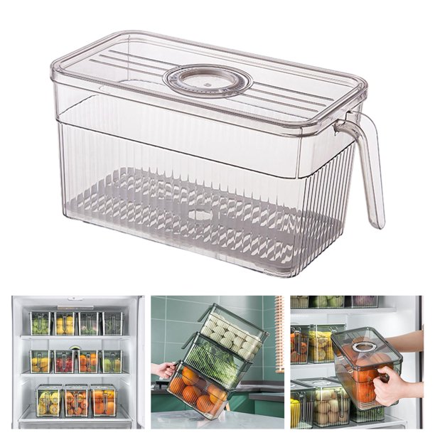 LALASTAR Contenedor organizador de refrigerador con cajón extraíble,  organizador grande para refrigerador y almacenamiento transparente,  organizador