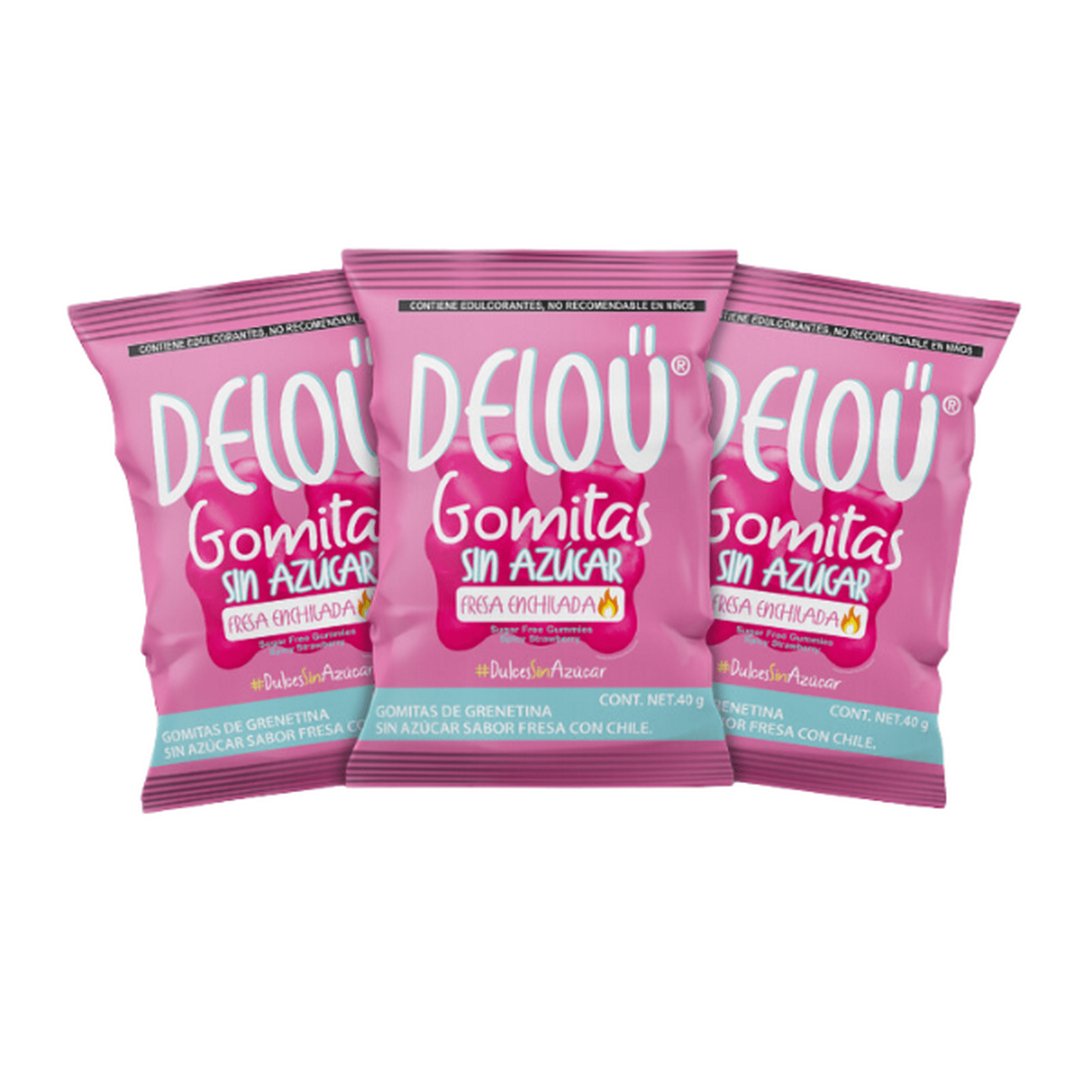 Deloü gomitas sin azúcar sabor fresa enchilada | pack 12 piezas deloü delou