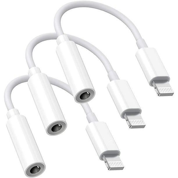 Certificado Apple Mfi] Adaptador para auriculares para iPhone, paquete de 3 adaptadores  de audio auxiliar Lightning a conector para auriculares/auriculares de 3,5  mm para iPho