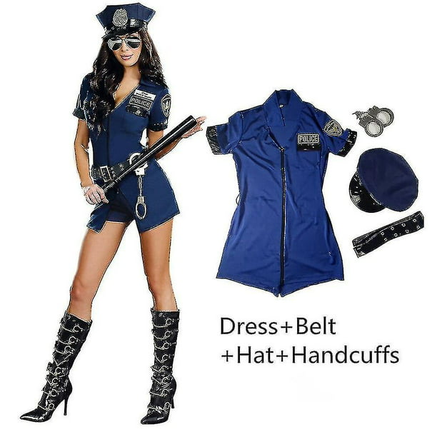 Disfraz de policía para mujer, uniforme de policía de manga corta para mujer  adulta, fiesta de Halloween, fantasía de policía LingWen 8390612386015