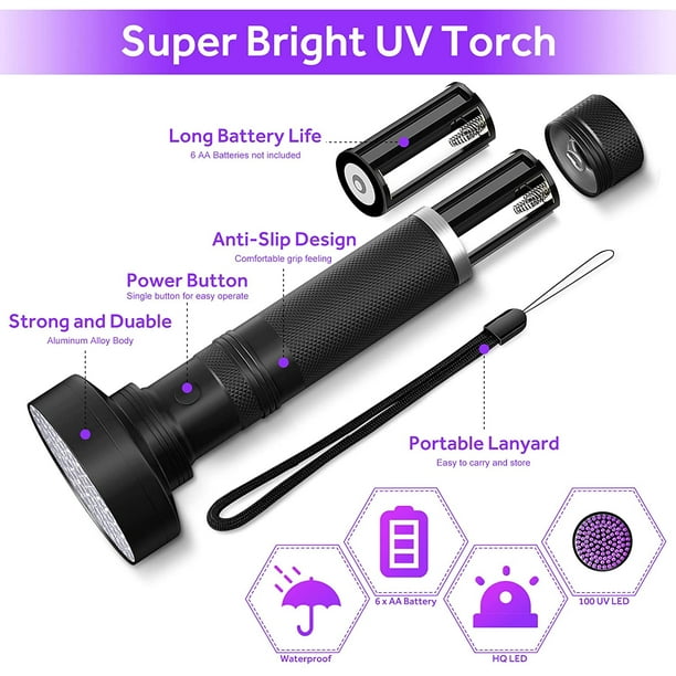 NVTED Linterna ultravioleta UV luz negra, 51 LED 395 nM portátil de mano  luz negra para mascotas y detector de manchas linternas