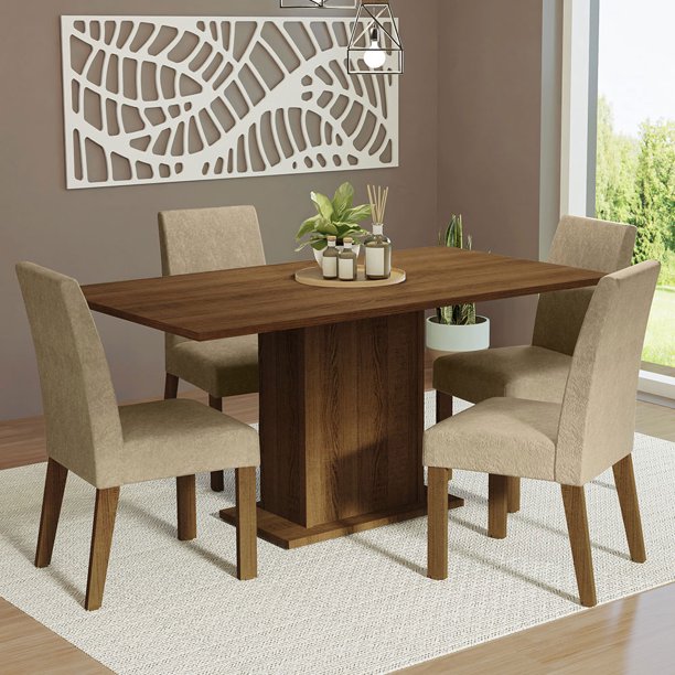 Set Mesa de Comedor (120x70 cm) y 4 Sillas Plegables en Madera de