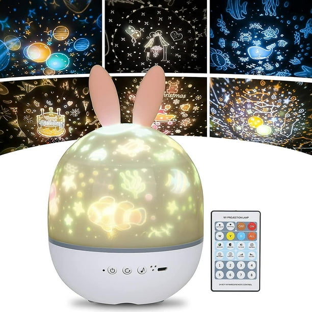 Lámpara para proyector de estrellas de luz nocturna para niños #39, luz  nocturna de música de rotación 360 + temporizador + control remoto + 6  colores, luz nocturna de cielo estrellado para