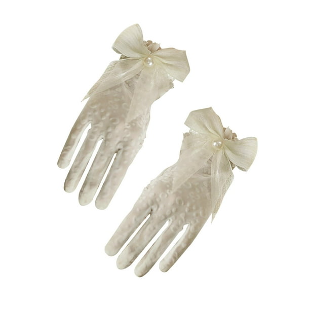 Comprar Guantes blancos para fiesta de novia, guantes sexis sin dedos con  lazo corto de encaje para fiesta de mujer