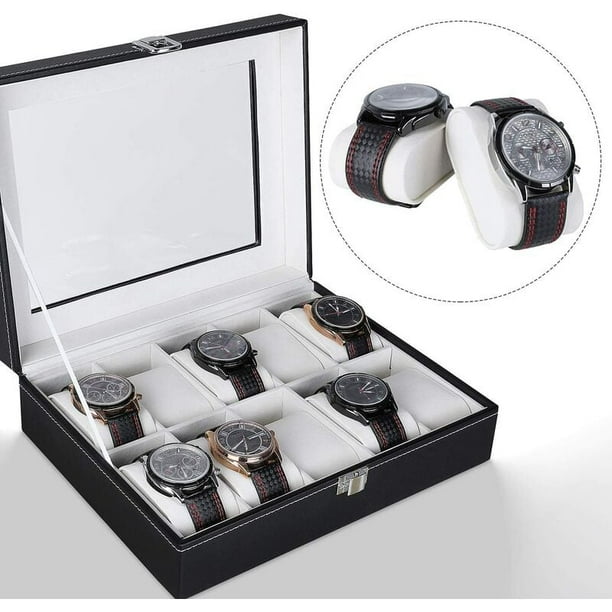 Caja para Relojes Hombre Mujer con 10 Compartimentos, Estuche Reloj de  Terciopelo Blanco y Piel Sint esquí esquí Gafas de esquí