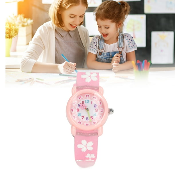 Relojes de pulsera para niñas Dibujos animados lindos en 3D Relojes  educativos coloridos impermeables para niñas mayores de 3 años Rosa