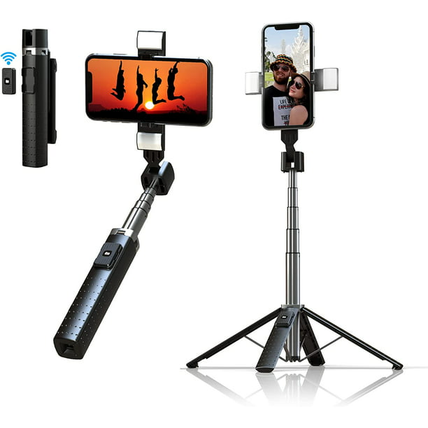  Mini palo selfie, trípode extensible de 27.7 pulgadas para  teléfono con control remoto inalámbrico, luces de relleno LED, trípode de  viaje estable y firme, para selfies, video, compatible con iPhone y