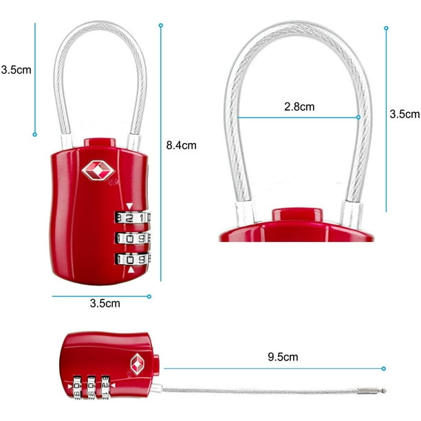 Travel Inspira Candado de equipaje aprobado por la TSA, candados de  combinación de 3 dígitos con cable para maletas y equipaje (rojo, paquete  de 2)