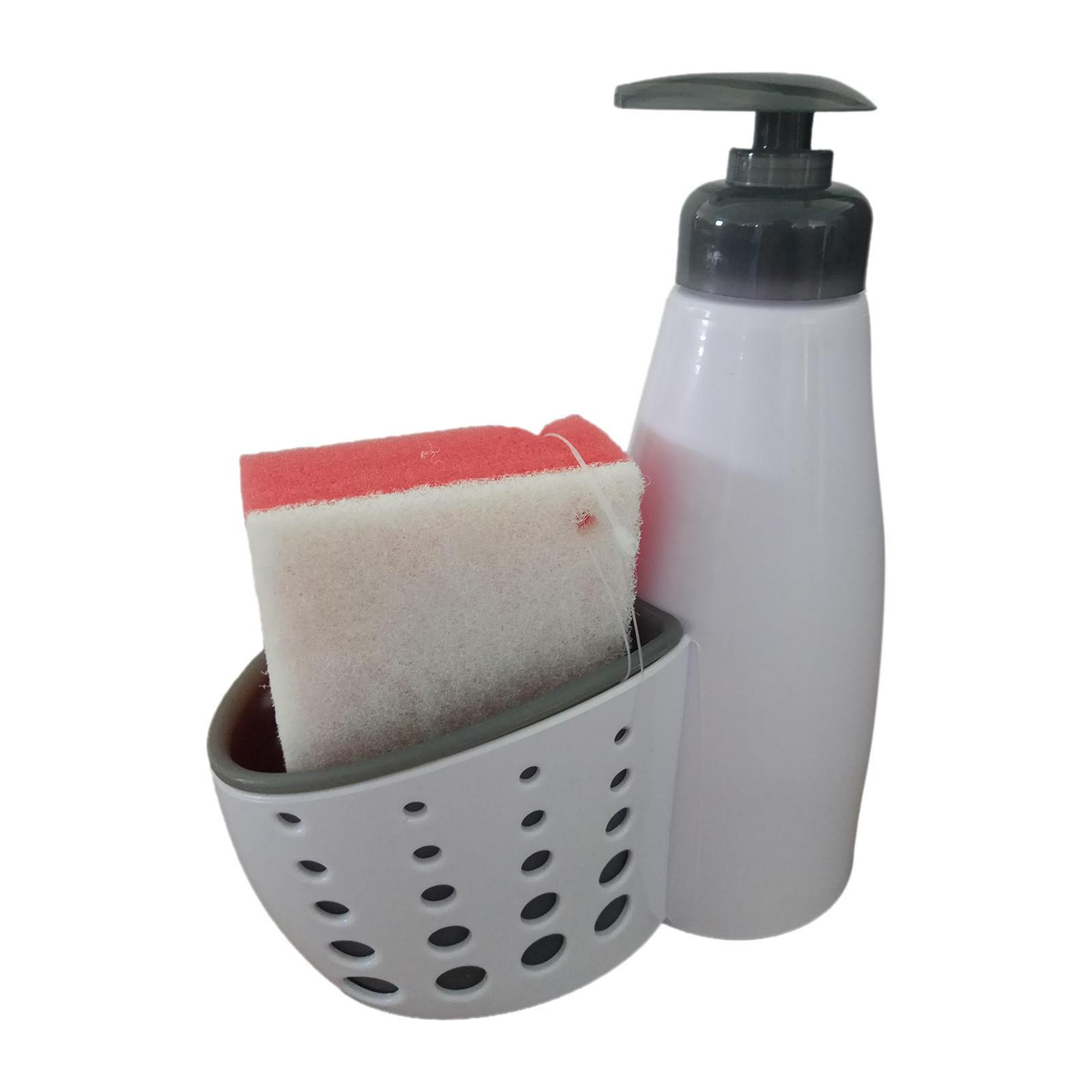 zccz Dispensador de jabón con soporte para esponja, dispensador de jabón  líquido para manos y platos, botella y soporte de esponja 2 en 1 para