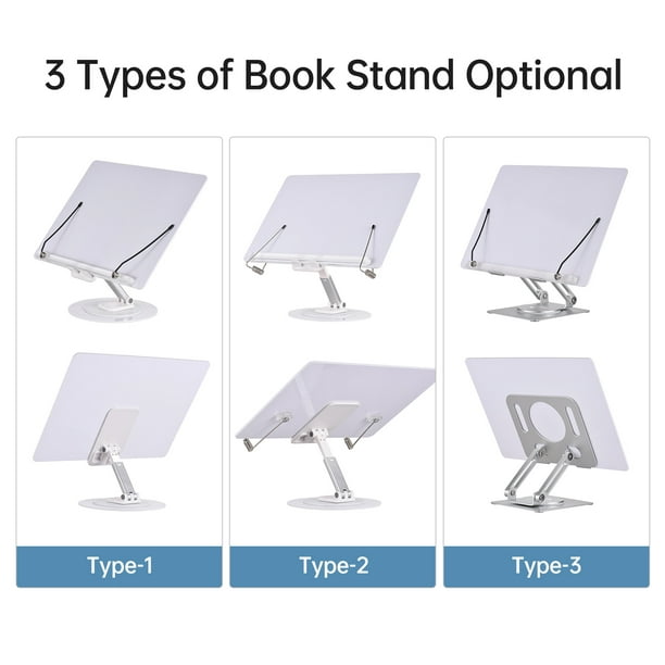 Soporte para libros de 360 grados para lectura, soporte para libros de  escritorio, altura ajustable, soporte de libro grande para escritorio con  clips