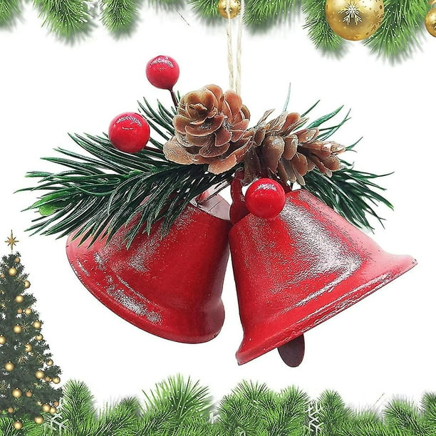  Petyoung Paquete de 6 cascabeles de Navidad, campanas colgantes  grandes de metal con cinta de bayas de acebo para árbol de Navidad, corona,  adornos para decoración del hogar : Hogar y