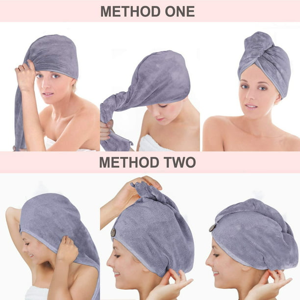  Juego de 2 toallas de microfibra para el cabello para mujer,  juego de 2 toallas de secado de cabello superabsorbentes de 10 x 26  pulgadas con clips de garra, toalla para