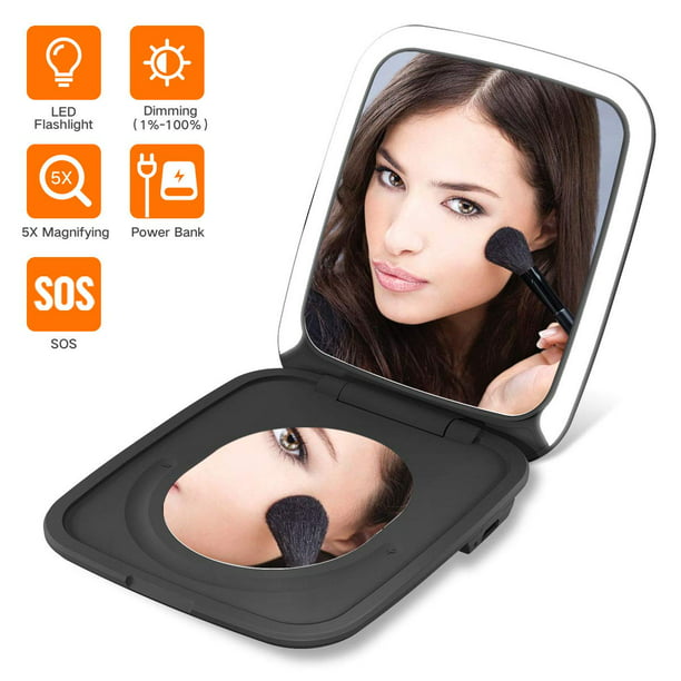 Espejo de viaje portátil con espejo de maquillaje con aumento 1X 5X