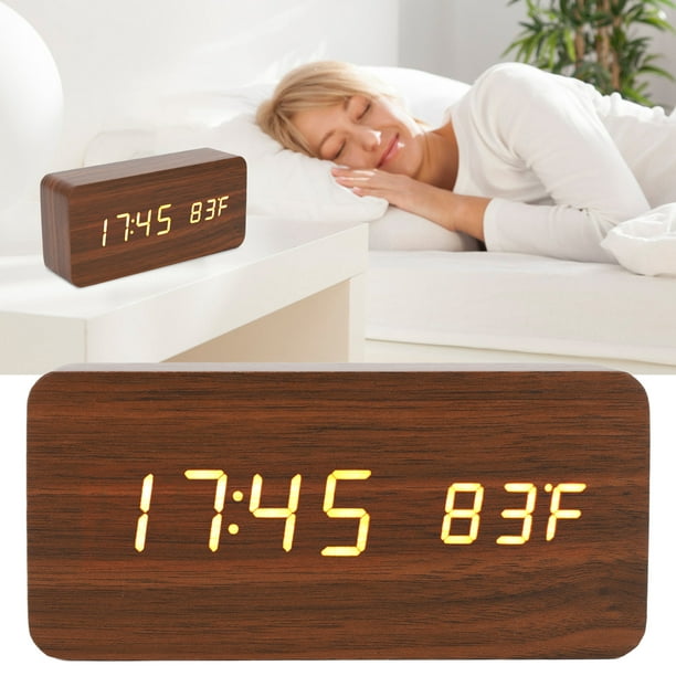 Despertador digital con pantalla LED electrónica, de madera, 3 ajustes de  alarma, detección de humedad y temperatura, relojes eléctricos hechos en