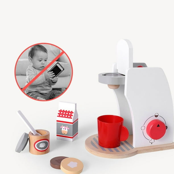 Play Kitchen Accessories - Cafetera de madera para niños, cafetera de  juguete, máquina de café espresso, juegos de cocina para niñas y niños  (máquina