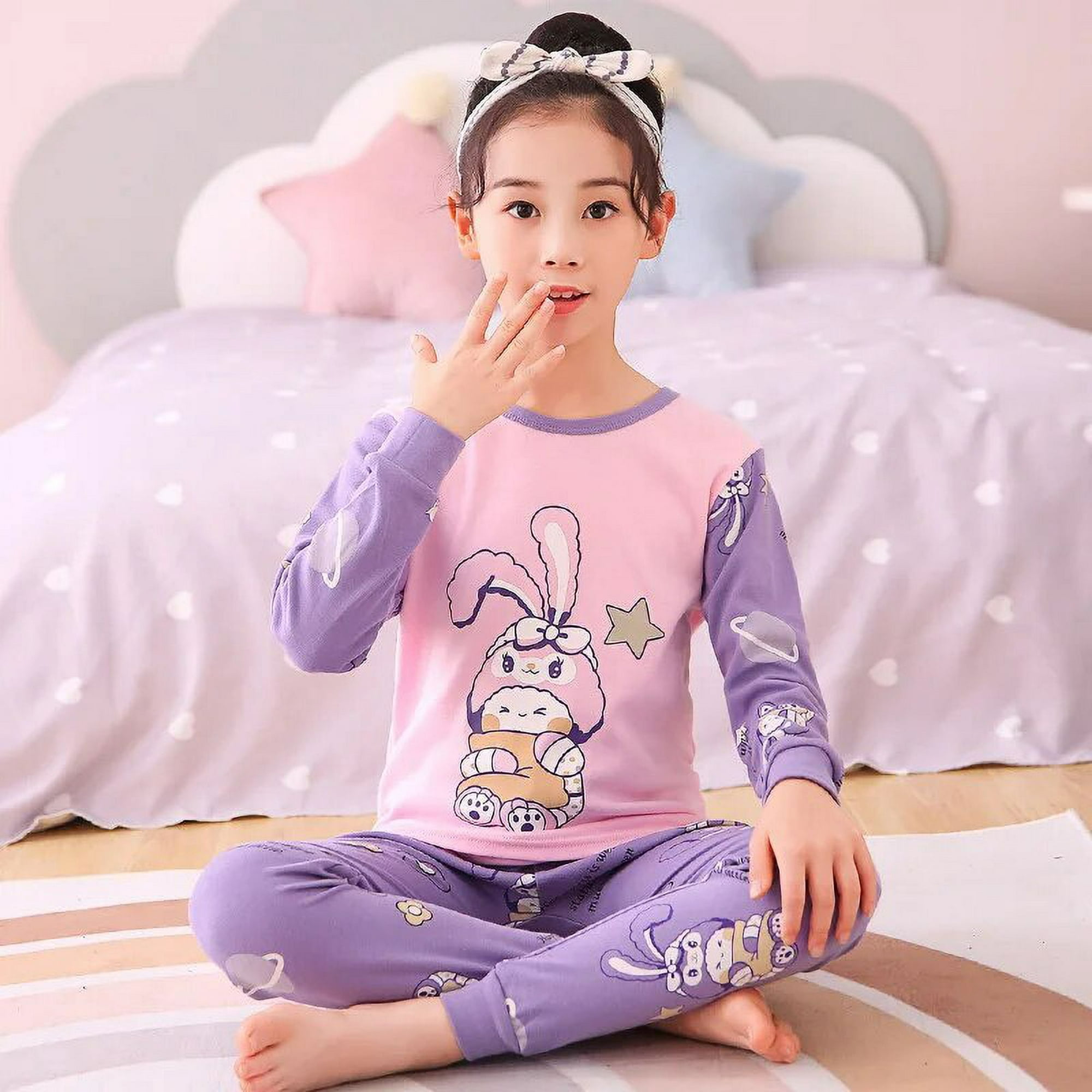 Conjunto de pijama de algodón para niños y niñas, ropa de dormir de manga  larga, para otoño, 2, 4, 6, 8 y 10 años