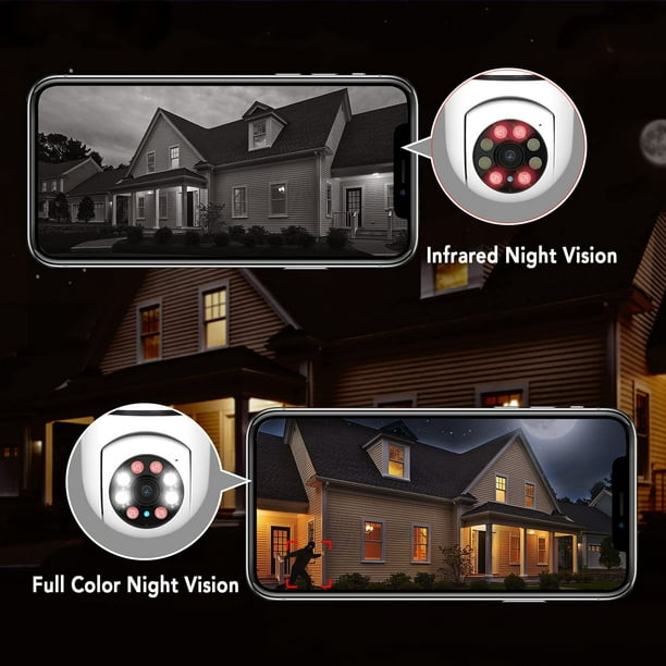 Cámara de vigilancia con bombilla WiFi E27 5G, visión nocturna, seguimiento  humano automático a todo color, zoom digital 4X, cámara de monitor de