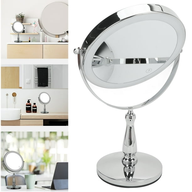 Espejo de maquillaje montado en la pared, aumento 1X 10X rotación 360  grados doble cara LED iluminado espejo de tocador para baño adaptador de CA  o