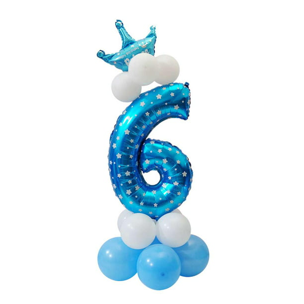 Globo de cumpleaños para niño de 6 años, decoraciones de cumpleaños azules  de 6 años, globos de cumpleaños número 6, globos de confeti de látex